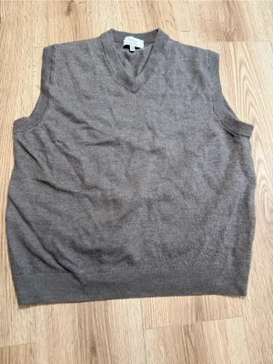 Women's M/L Brown 100% Merino Wool Sweater Vest V-Neck Preppy Knit Layer thumbnail 2