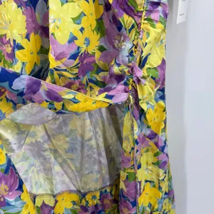 For Love and Lemons Cassia Dress Size 1X NWT Yellow Floral Ruched Midi Cocktail thumbnail 14