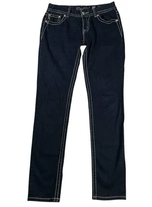 Miss Me Skinny Jeans Dark Wash Embellished Flap Pockets Thick Stitching Size 30 thumbnail 1