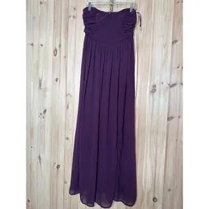 NWT Lulus Luxe Favorite Dark Purple Strapless Ruched Maxi Dress Bridesmaid Sz L thumbnail 2