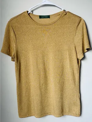 Lauren Ralph Lauren Blouse Gold Metallic T-shirt women Round neck thumbnail 1
