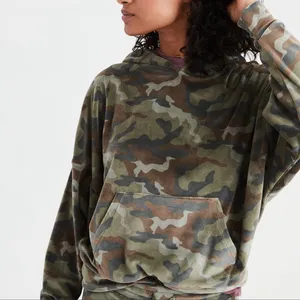 American Eagle Cozy Ever After Camouflage Velour Hoodie Sweatshirt XS thumbnail 3