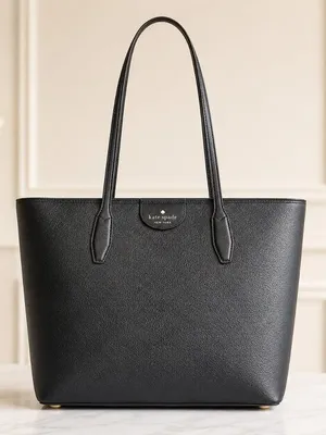 Kate Spade Black Leather Large Shoulder Tote Pinmount Logo NWT thumbnail 1
