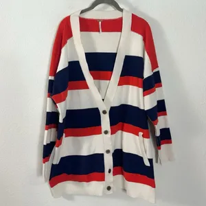 Free People League Of Her Own Cardigan Sweater Americana Stripes Preppy Large thumbnail 9