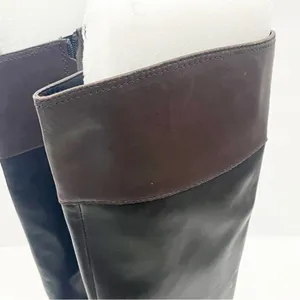RALPH LAUREN Sulita Leather Black Brown Harness Zipper Knee High Riding Boots 7 thumbnail 8