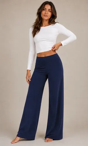 G4Free BareFeel High Stretch Yoga Gym Pilates Pants Women Wide Leg M Navy Blue thumbnail 1