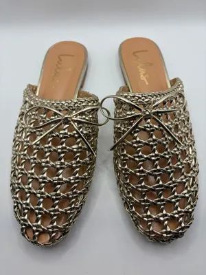Lulus Gold Woven Mule Flats Pointed Toe Slip On Boho Resort Coastal Size 6 thumbnail 3