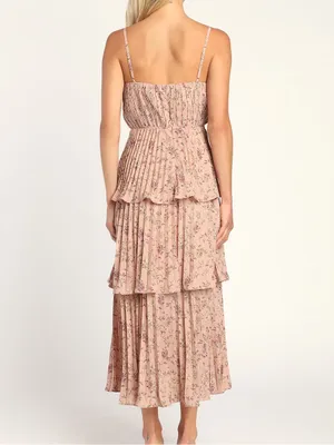 Lulus Cascading Crush Pink Floral Print Tiered Bustier Midi Dress size M thumbnail 2