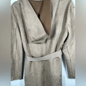 Zara Faux Suede Belted Jacket Tan Brown Size Small Open Front‎ Coat Duster thumbnail 6