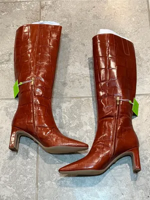 Sam Edelman Sylvia 2 Tall Croc-Embossed Pointed-Toe Boots in Brown, Size 11, NWT thumbnail 3