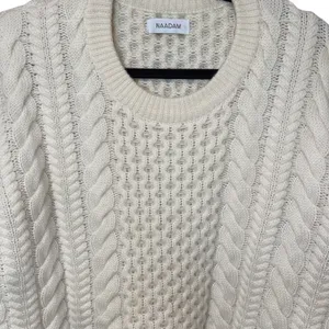 Naadam Wool Cashmere Cable Knit Cropped Sweater Cream Ivory Medium thumbnail 3