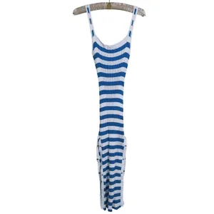 Solid & Striped Womens Ribbed Midi Dress Large Blue White Stripe Resort Beachy thumbnail 4