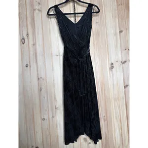 NWT DKNY Womens Black Printed Evening Fit Flare Dress Faux Wrap Asymetrical 2 thumbnail 2