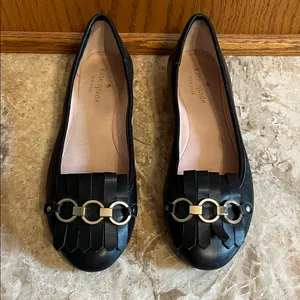 Kate Spade Black Leather Flats with Fringe & Gold Accents - Size 7 thumbnail 2