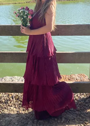 Maroon red prom dress thumbnail 1