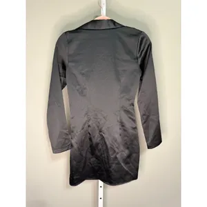 NWT Zara Black Ruched Button Front Shirt Dress Mini XS‎ Quiet Luxury Night Out thumbnail 7