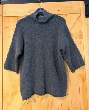 Zara Knit Italian Yarn Charcoal Gray Short Sleeve Funnel Neck Sweater Size M thumbnail 1
