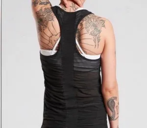 Athleta black bakasana racer back tank top. Mesh back thumbnail 1