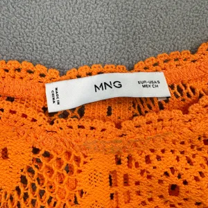MNG Mango Orange Crochet Open Knit Top S Cropped Long Sleeve Trendy Fashion Cute thumbnail 4