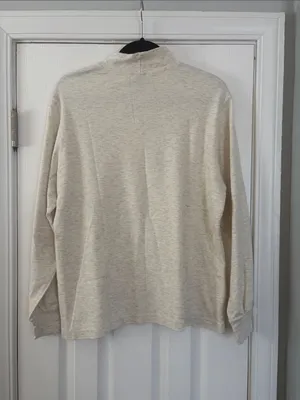 Lands' End Women's Cream Oatmeal Mock Neck Long Sleeve Top Cotton Medium M thumbnail 4