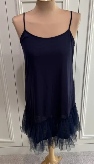 Mystree Women's‎ Navy Tulle Hem Slip Dress Size Large Balletcore Fairy thumbnail 1