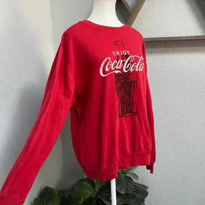 Coca Cola Bottle Graphic Long Sleeve Crewneck Red Sweatshirt Casual Cozy Holiday thumbnail 2