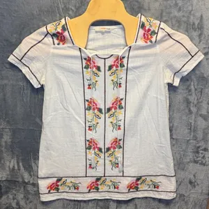 2170 | Orange Creek Boho Embroidered Cotton Floral Peasant Top White Womens L thumbnail 1