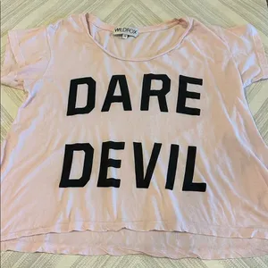 Wildfox Women’s Wide Boxy Light Pink Dare Devil Tee Size XS thumbnail 1