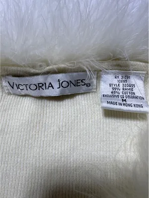 Vintage Victoria Jones Ivory Cardigan with Marabou Feathered thumbnail 3