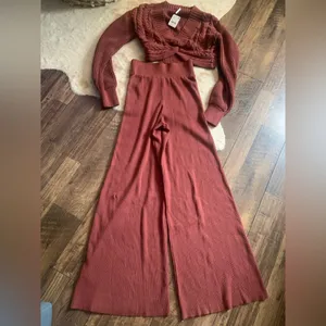 Free People Emilie Sweater Set in Cherry Cola NWT $168 casual revolve fall knit thumbnail 6