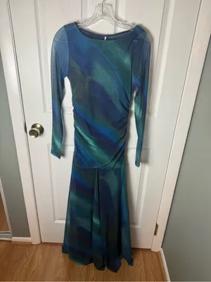Free People Sunnei Mesh Maxi Dress in Deep Ocean Combo XS thumbnail 2