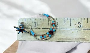 NEW Mismatched Moon & Star Dangle Stud Earrings Gold thumbnail 2