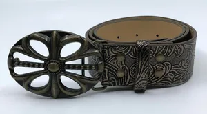 Women’s Brown Faux Leather Belt w/ Antique Gold Buckle, 28-36.5 Inches, X7G9A747 thumbnail 1