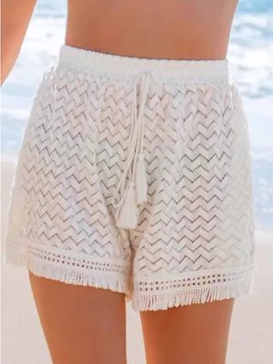 Cupshe Cream Crochet Beach Shorts with Tassel Drawstring thumbnail 7