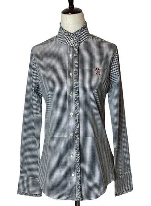 Peter Millar Black And White Gingham Long Sleeve Button Down Ruffle Trim Top XS‎ thumbnail 1