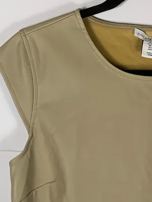Sincerely Jules Faux Leather Top M Taupe Cap Sleeve NWT Vegan Leather thumbnail 4