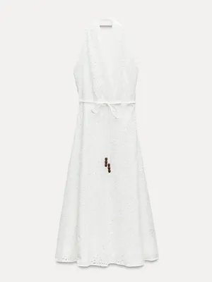 Zara White One-Shoulder Eyelet Midi Dress thumbnail 2