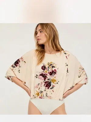 Free‎ People intimately Cream Floral dolman Sleeve bodysuit small thumbnail 2