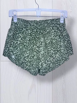 ATHLETA Sage Green Leopard Print Running Shorts | Dolphin Hem Lined thumbnail 4