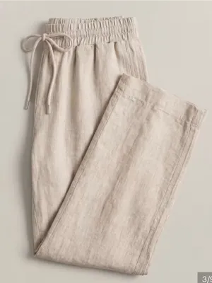 Quince Linen Wide Leg Pants Sz M Tan Neutral Drawstring thumbnail 2