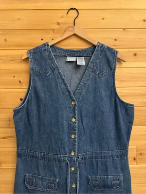 VNTG Bobbie Brooks Large Cotton Denim Button Maxi Dress Cottage Granola Prairie thumbnail 2