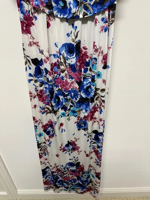 White with bright Blue & Pink Floral On or Off the Shoulder Maxi Dress size 3XL thumbnail 3