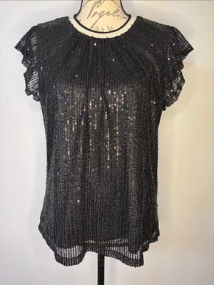 THML sequin flutter sleeve top blouse fully lined black M Size M thumbnail 1
