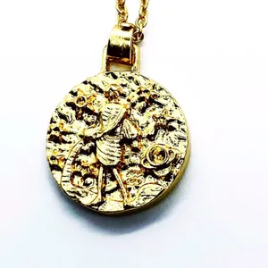Handmade Gold-Tone Skeleton Engraved Pendant Necklace thumbnail 2