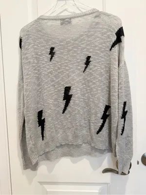 VICI Grey and Black Lightning Relaxed Fit Sweater Slouchy size Snall thumbnail 3