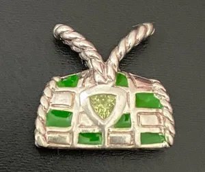 Sterling Silver 925 Green Enameled Peridot Birthstone Purse Bag Pendant 4g. thumbnail 11