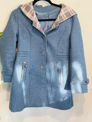 Stylish Blue Coat with Plaid Lining Size M thumbnail 1