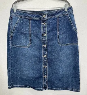 Denim Jean Skirt‎ Retro Y2K Style Button Front Midi Length Liz Claiborne Size 12 thumbnail 1