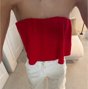 Aritzia Red Satin Flowy Strapless Top thumbnail 2