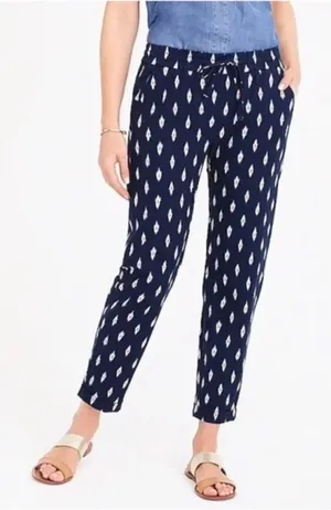 J. Crew Factory Linen Cotton Drawstring Ikat Pants navy blue size 2 thumbnail 1